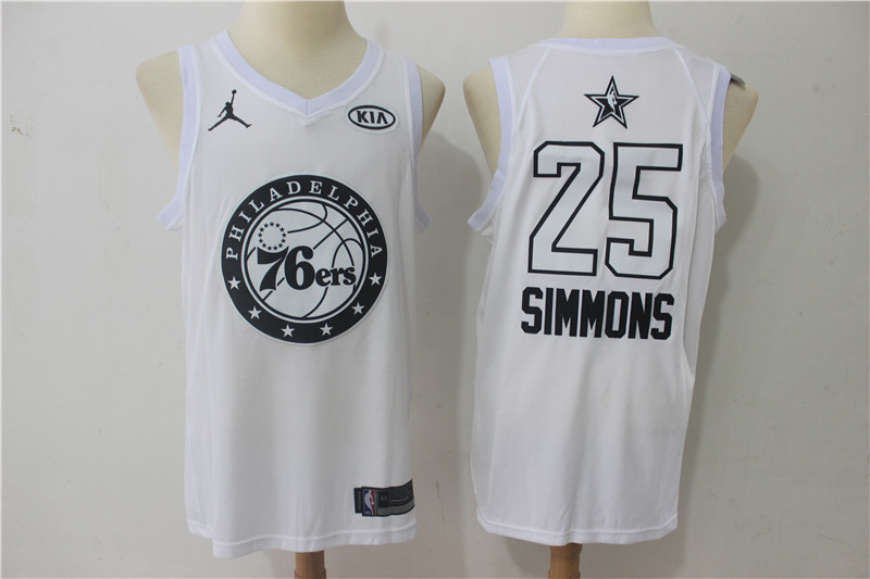 Men Philadelphia 76ers 25 Simmons White 2108 All Stars NBA Jerseys